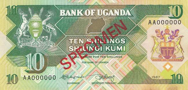 Uganda 10 Shilling 1987 p.28 Specimen XF